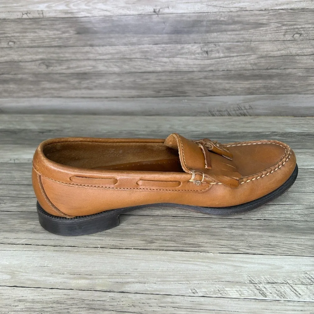 LL Bean Loafers Brown Tassels Slip On Leather Mens 9 B Shoes Peppy Boat